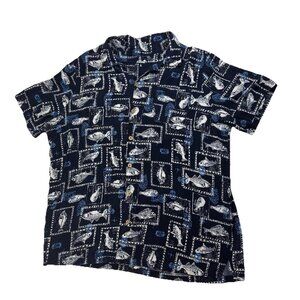 KS Island Mens 2XL Tall Blue Fish Short Sleeve Button Up Hawaiian Shirt